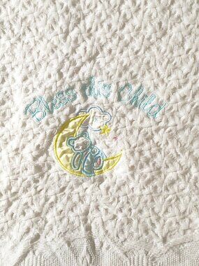 Bright Future Bless This Child Bear Moon Fringe Security Lovey Blanket 30" X 45"